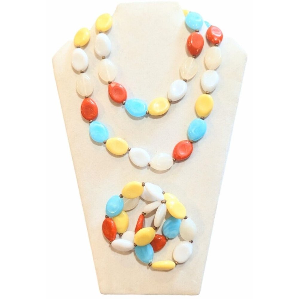 Multi Color Bead Necklace Bracelet Set Stretch Bracelets Acrylic Primary Colors